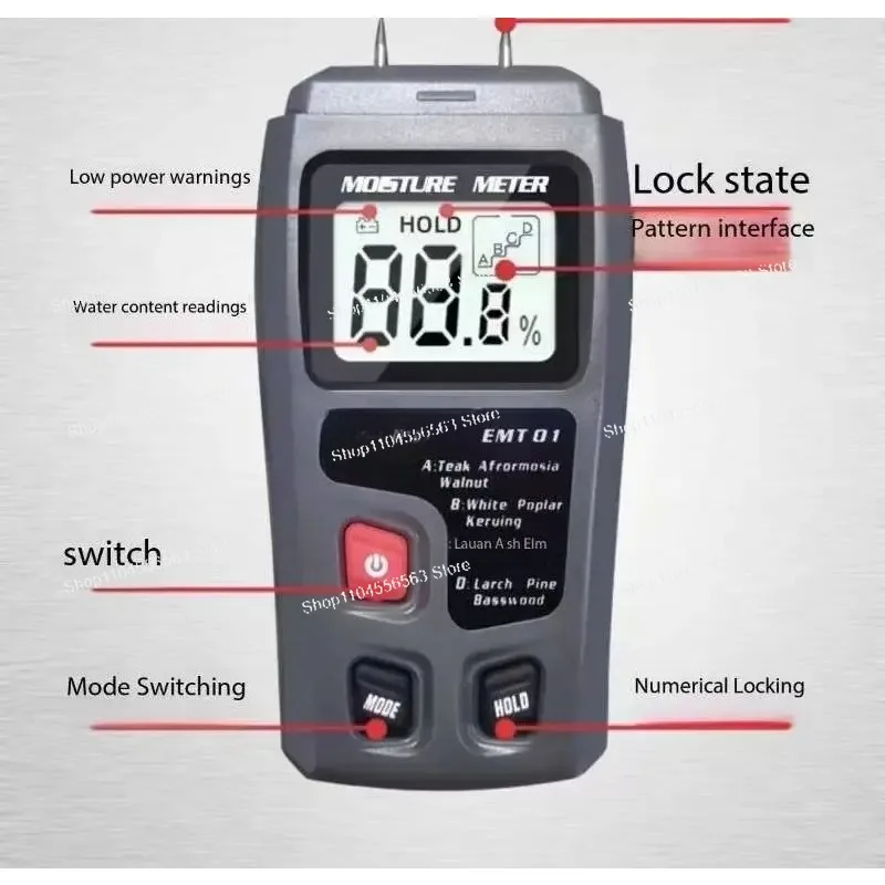

Многофункциональный измеритель влажности древесины, точно определяет содержание влаги и влажность воздуха в древесине