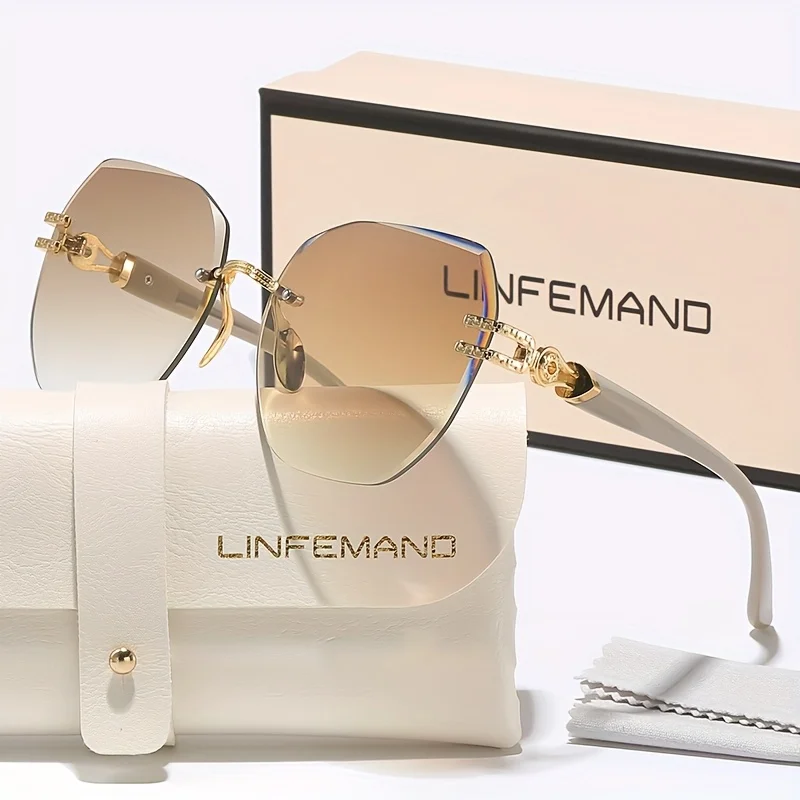 LINFEMAND Mode Geometrie Leichte rahmenlose dekorative Brille UV400 Damen Party Tanz Überraschung Einzigartiges Festival Geschenk