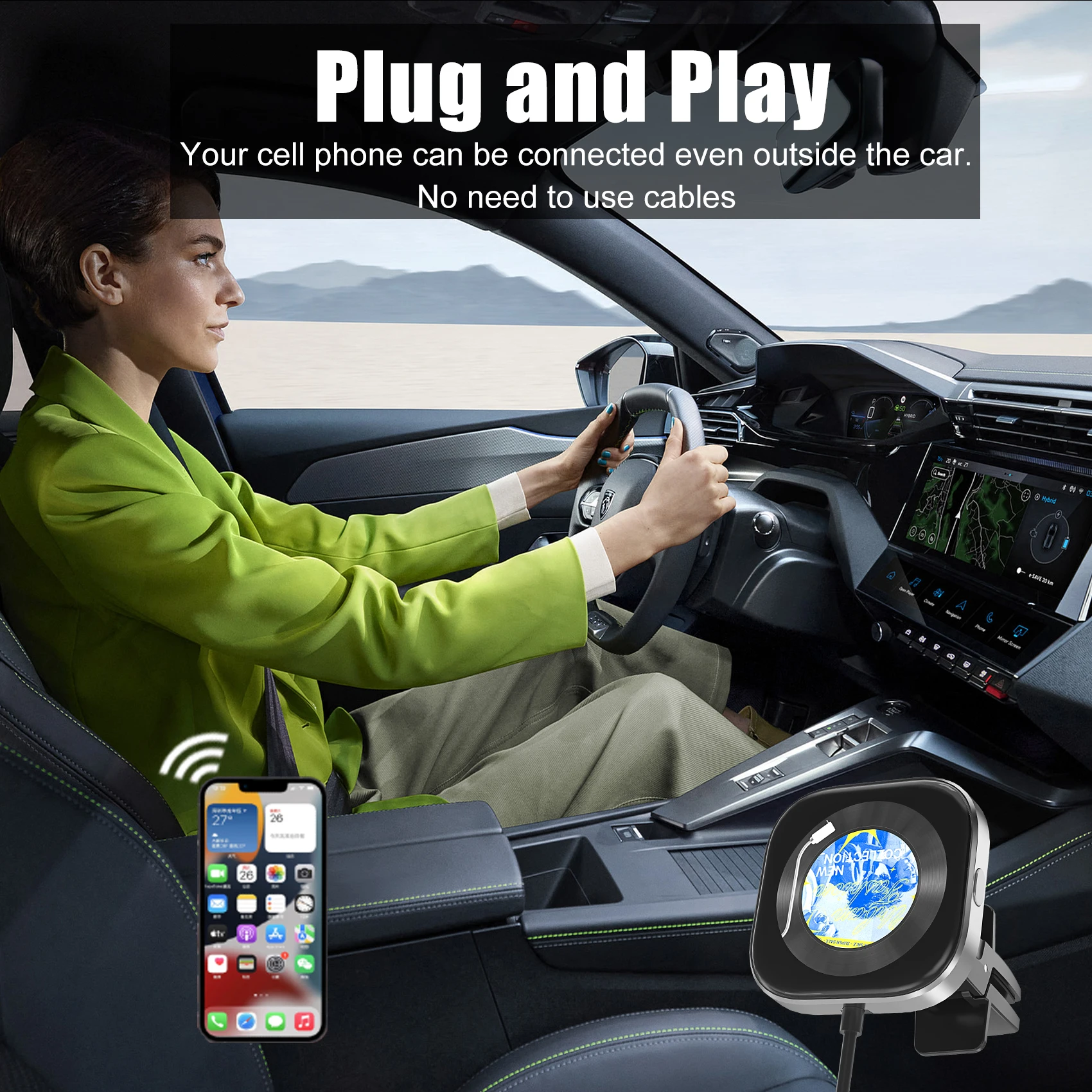 Adapter CarPlay Clip Bezprzewodowy Konwerter CarPlay Szybkie Połączenie Plug and Play Zrób To Sam Zdjęcia z Wyświetlaczem Akcesoria Samochodowe dla 99% Samochodów