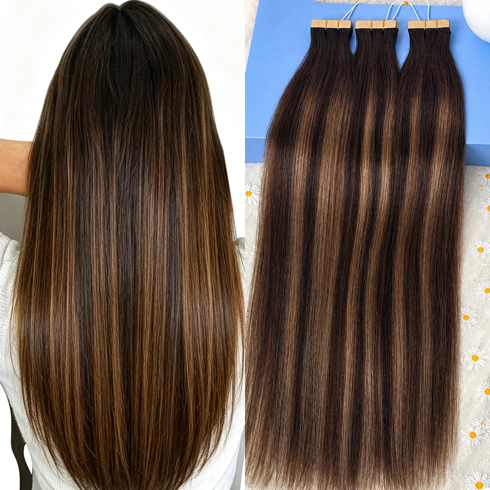 Tape in Hair Extensions Human Hair for Fine Thin Add Volume Length 18