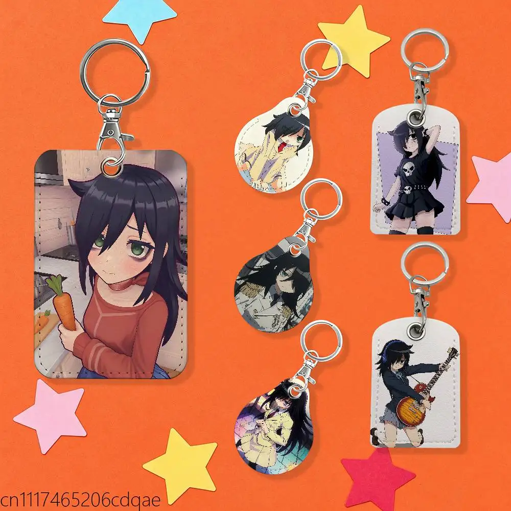 FOR Watamote Tomoko Kuroki 1pcs Leather Card Holder With Key Ring Water Drop Shaped Key Case Keychain Doorlock Accessories