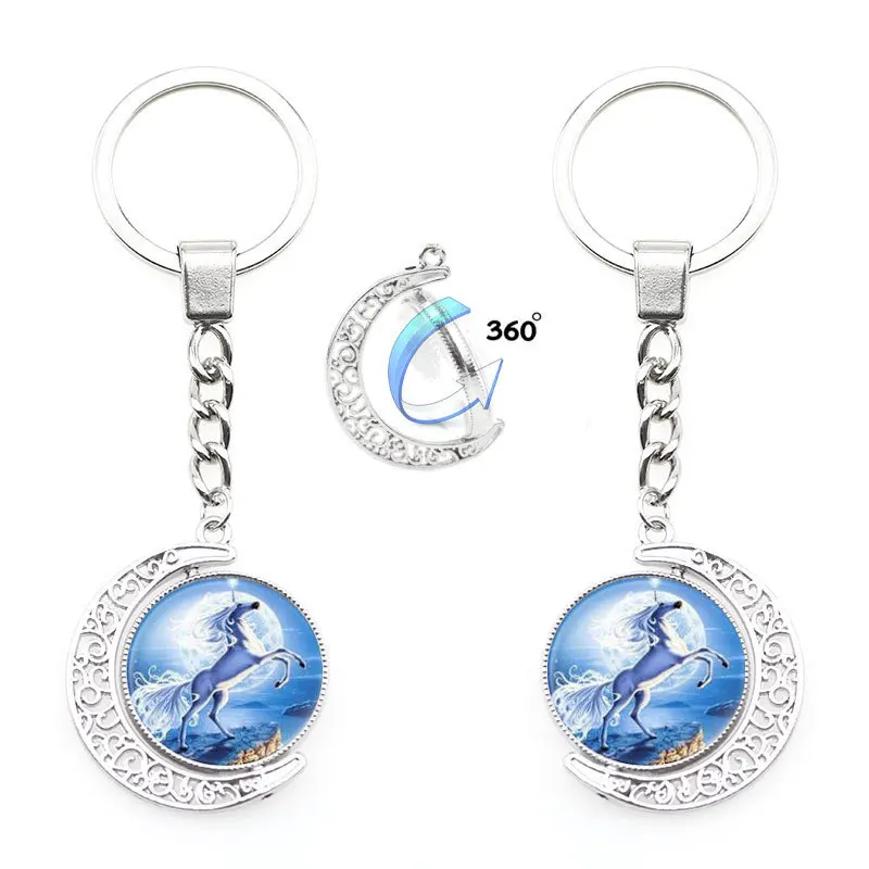 pegasus keychain Unicorn Wings Pegasus dreamy House Animal glass cabochon keychain Bag Car key chain Ring Holder Charms keychain