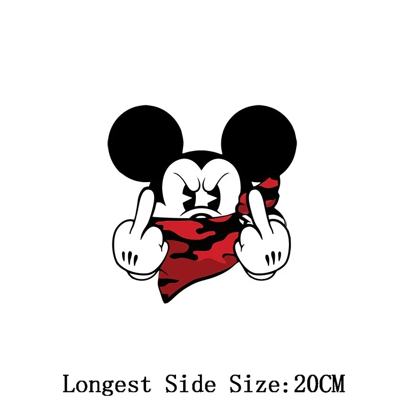 Spoof Mickey Mouse Iron-on Transfers for Clothing Patches for Disney Clothes Women Mem Kids Funy Cartoon Heat Transfer Stickers