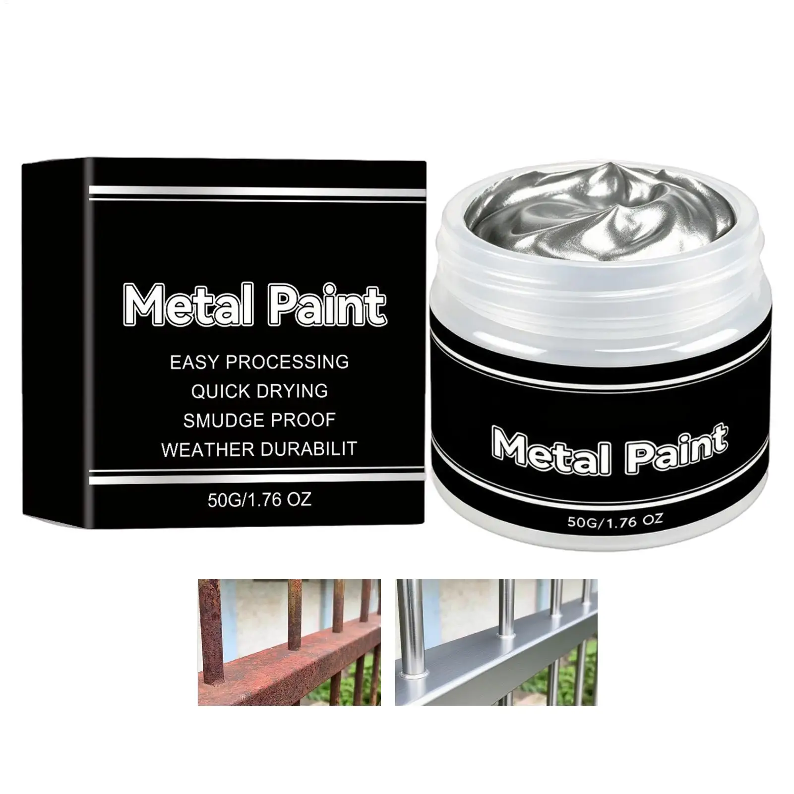 

Silver Metal Paint Water Base Non Fading Coating Easy Apply Golden Lacquer Outdoor Repair Iron gate railing Anti Rust Finish