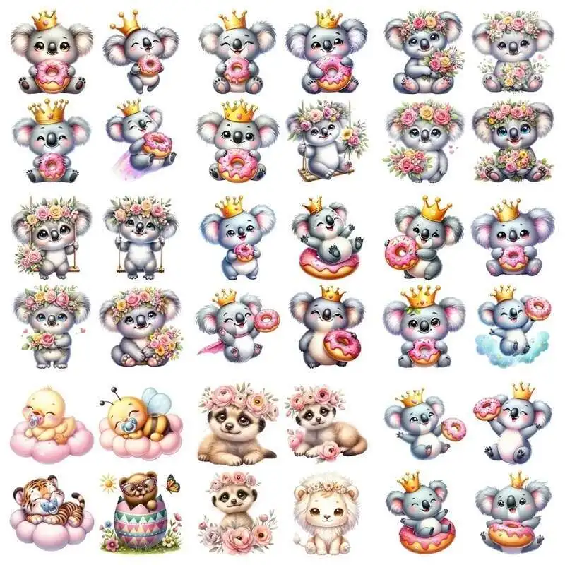 14 سنتيمتر دعوى لطيف دونات كوالا الحديد على ملصقات نقل الحرارة للملابس DTF Pinted الفينيل الحراري يزين قابل للغسل تي شيرت مائي