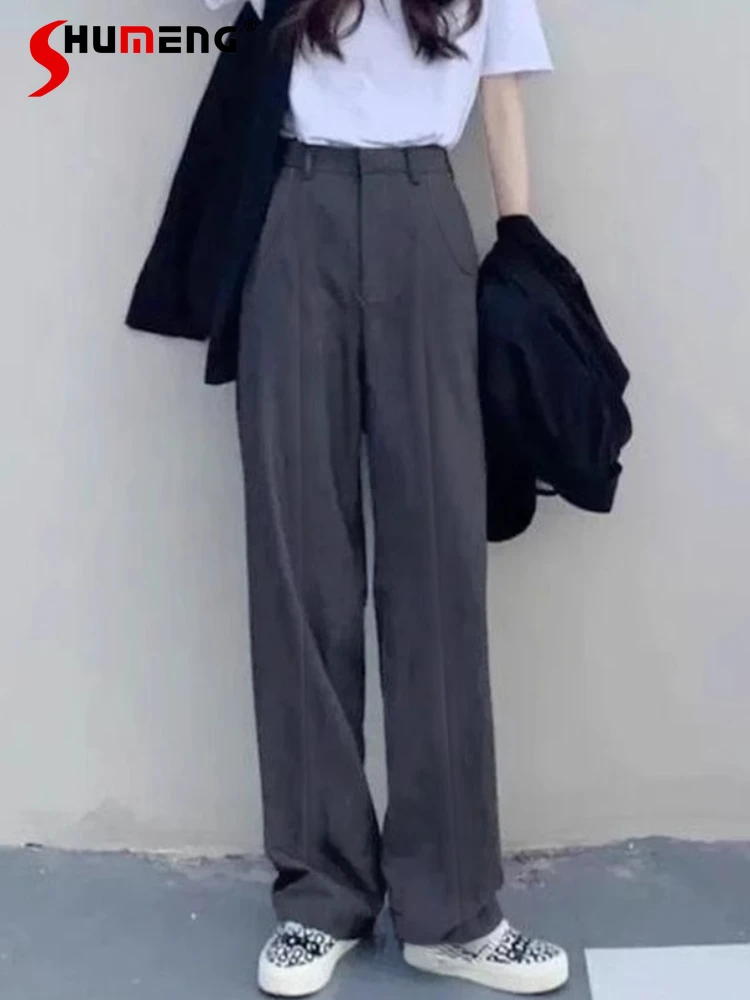 

Модные универсальные повседневные костюмные брюки в японском стиле, новинка лета 2025, женские узкие прямые брюки с высокой талией, брюки