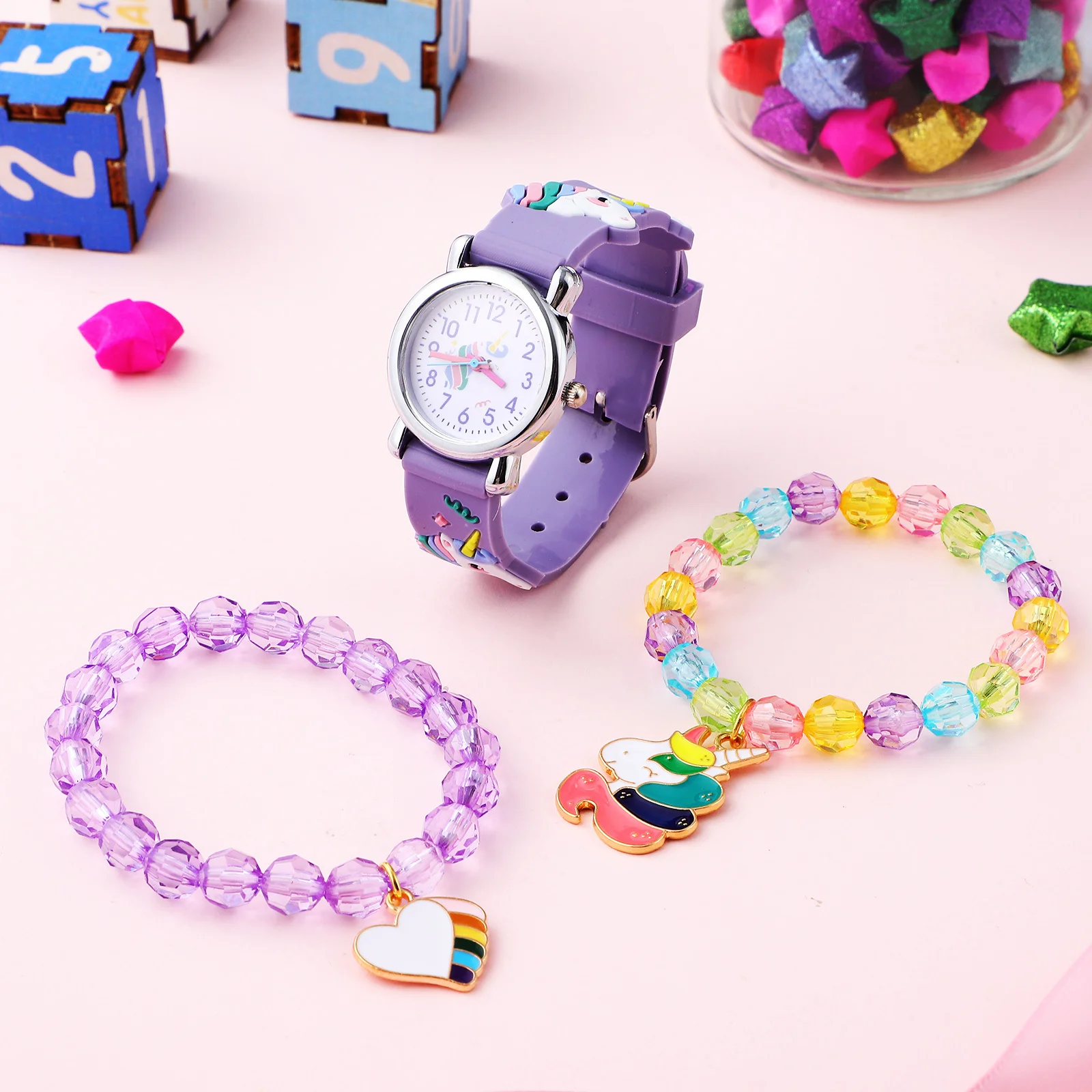 

Cute Watch with Unicorn Design Fun Cartoon Wristwatch and Bracelet for Birthday Party Gift Set