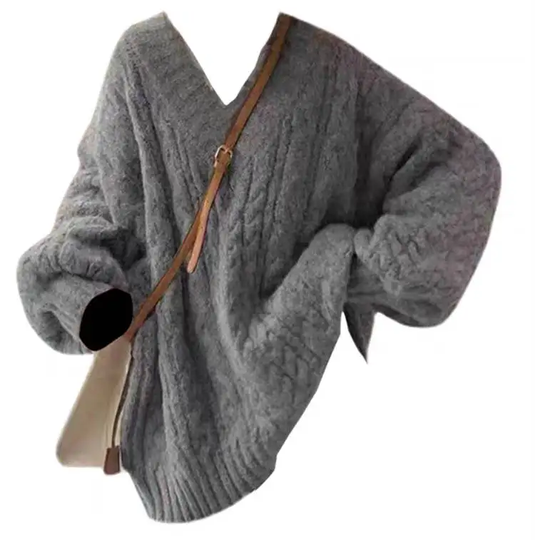 

Extra Large Size Women's Knitted Sweater V-Ne Casual Top Twisted Knit 200 Pou Extra Heavy Winter Faion Ladies Clothes