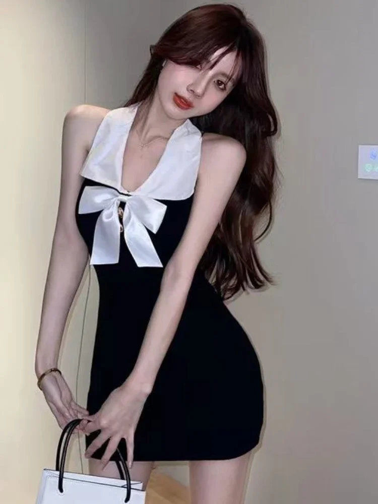 Vestidos sem costas femininos halter verão estilo coreano fino temperamento faculdade hotsweet mini moda simples all-match chique ulzzang