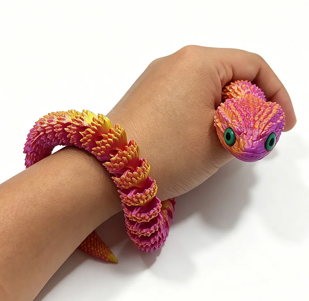 3D printed viper model 40cm long purple gold dual color scales movable joint decompression animal model gift set of 2 pcs