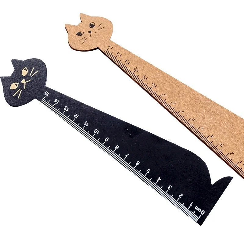 15cm Cute Cat Straight Ruler Wooden Kawaii Tools Stationery Cartoon Drawing Gift Office School Supplies Kitty Measuring