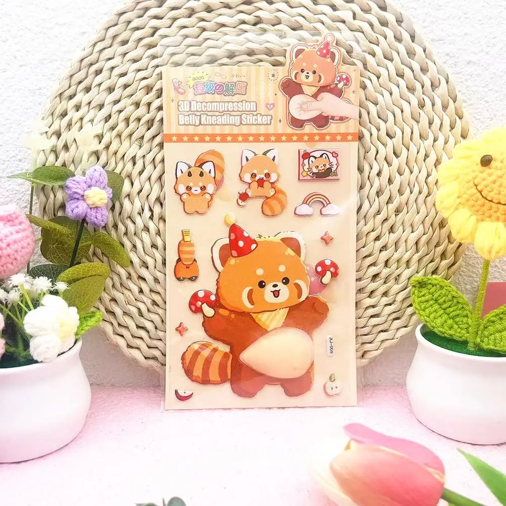 1Pcs PP Aufkleber Cartoon Weiche Nette Bauch Kneifen und Entspannung Aufkleber Kaninchen Tier Panda Furong Haut 3D Aufkleber Kreative