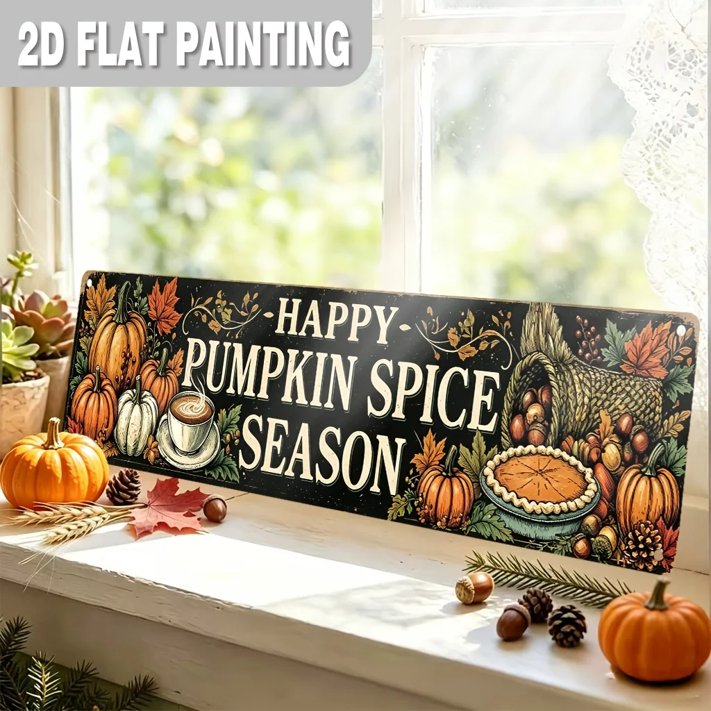 CIFBUY Vintage Fall Pumpkin Spice Aluminum Wall Art Waterproof Durable Metal Sign Plaque Home Decor for Cafe Kitchen Breakfast