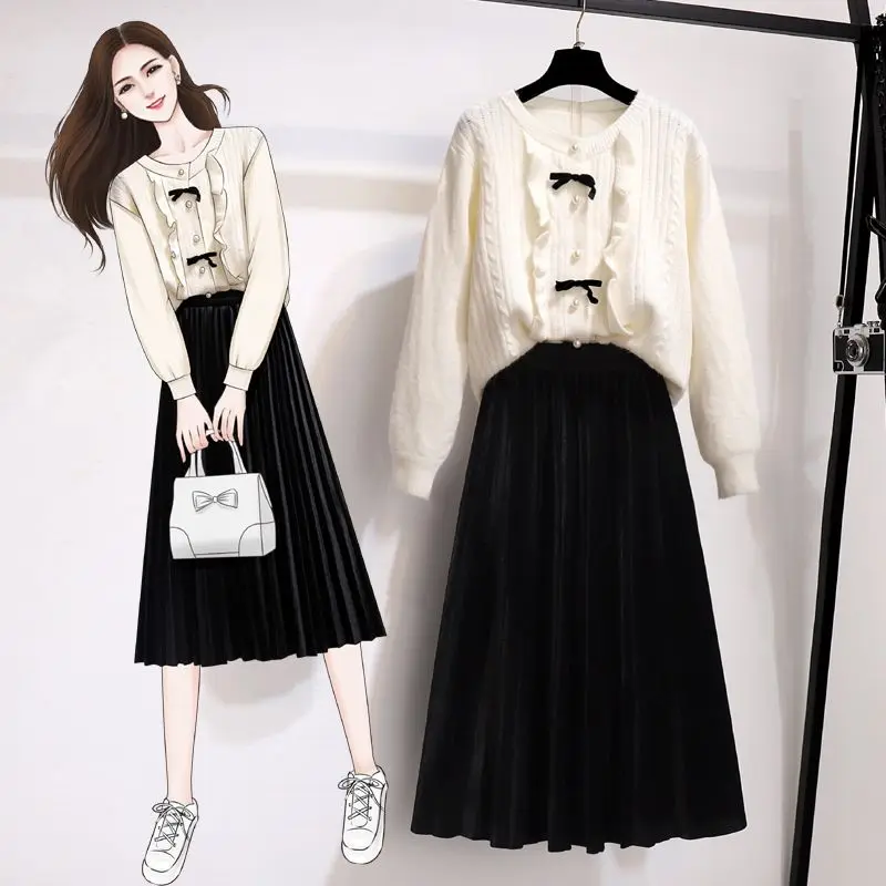 

Fashion Suit For Women's 2023 Spring and Autumn New Elegant Knitted Cardigan Sweater Versatile A-line Half Skirt Two Piece Set