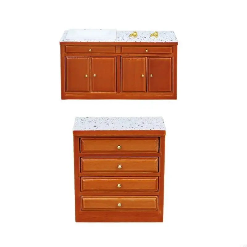 

Antique Dollhouses Sink Cabinet with Functional Drawer 1/12 For Miniature Kitchen L8RB
