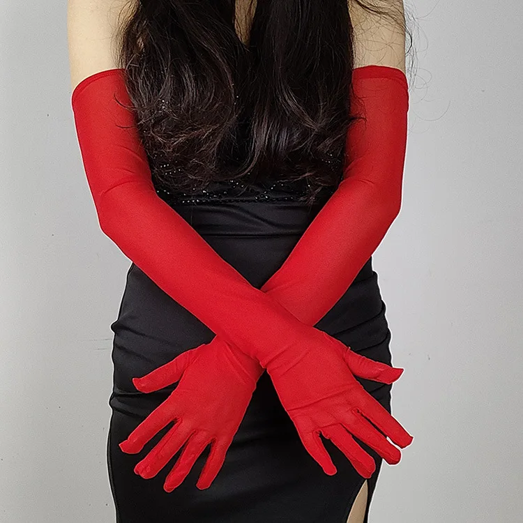 Summer Women UV Sunscreen Elasticity Mesh Driving Sun Glove Sexy Long Lace Fun Flirt Black Silk Thin Arm Sleeve Mitten H98