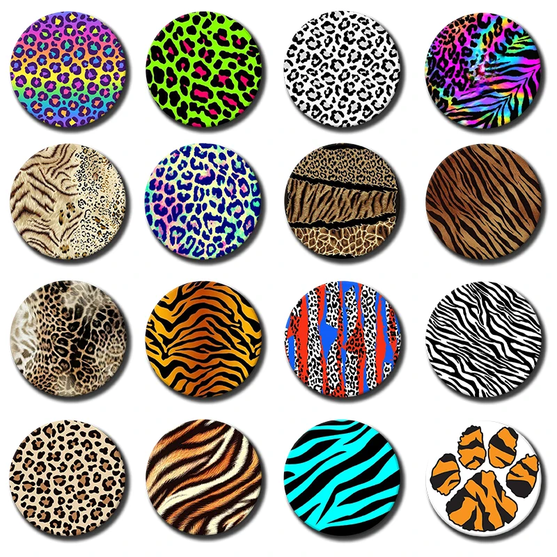 Pattern, Leopard Print, Tiger Stripe Brooches Round Creative Lapel Pins Daily Stylish Ornament Badge Exquisite Accessories Gifts