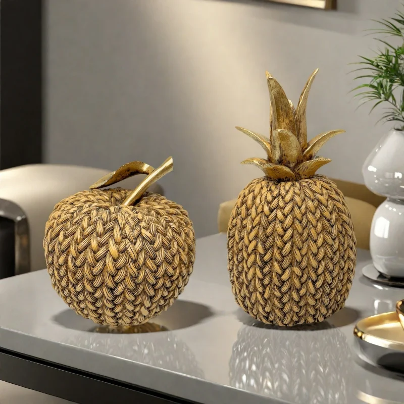 Wicker apples and pineapple ornaments - resin handicrafts for the living room tabletop decoration - Christmas ornaments