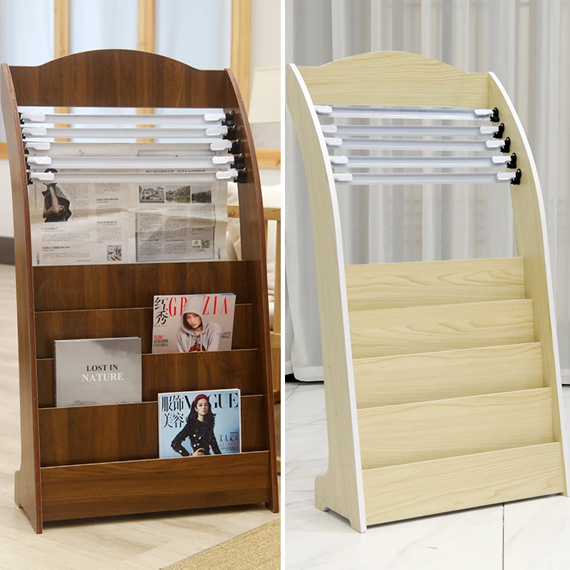 Light-colored newspaper rack Floor-to-ceiling magazine rack Vertical book High Quality