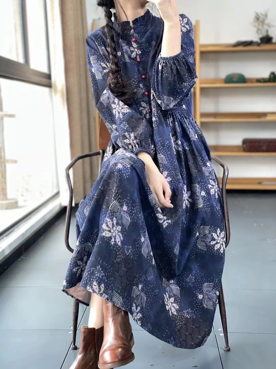 Floral Print Loose Long Lantern Sve Dr Lace Collar A-Line Skirt Wind Plant Design Comfortable Fitted Women's Dr