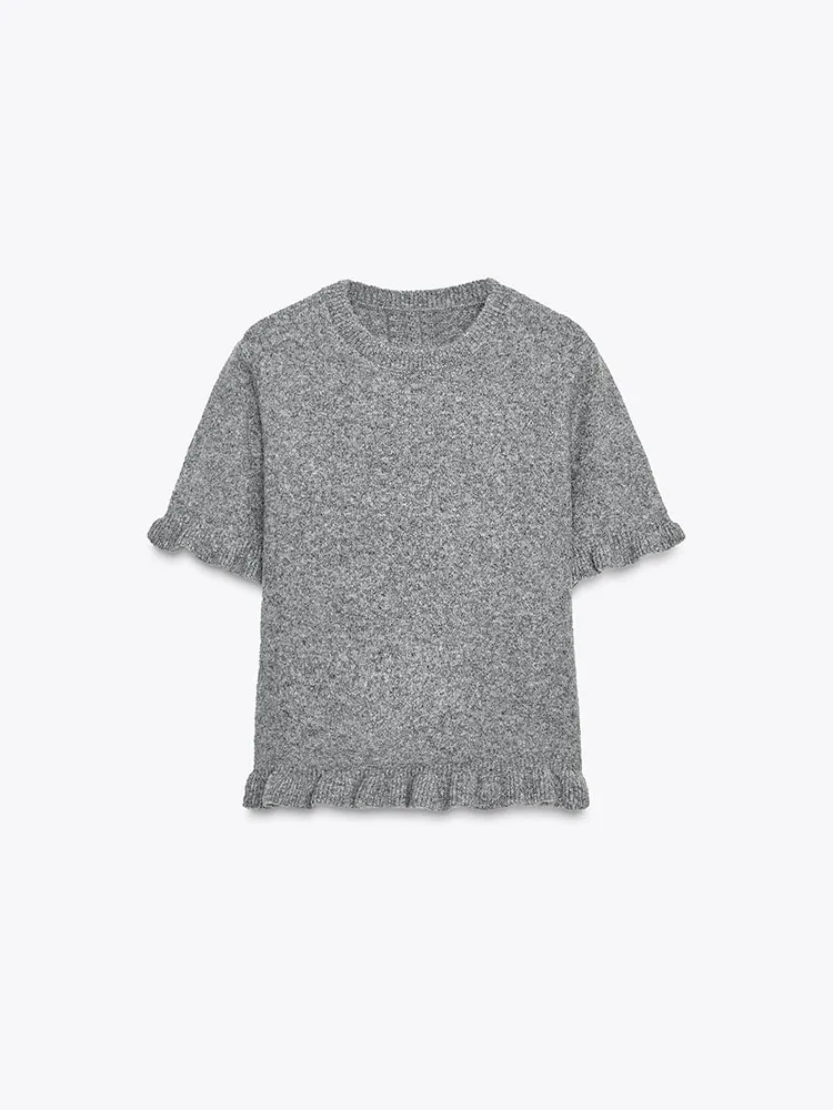 เสื้อสเวตเตอร์ถักผู้หญิงทรงเข้ารูป รุ่นใหม่ล่าสุด ฤดูใบไม้ร่วง ZA2025 ดีไซน์เก๋ไก๋ แต่งระบายหลายชั้น สไตล์อเนกประสงค์ ทันสมัย