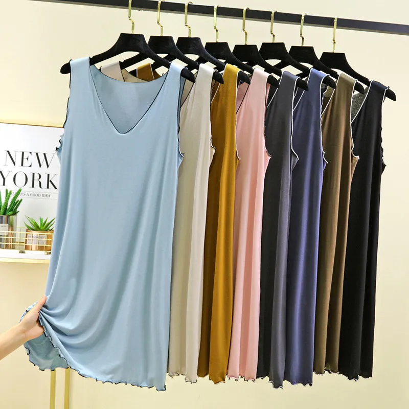 2026 New Modal V-Neck Sleeveless Dress Women Summer Loose Home Dress Can Be Worn outside Casual Home Style Thin Material