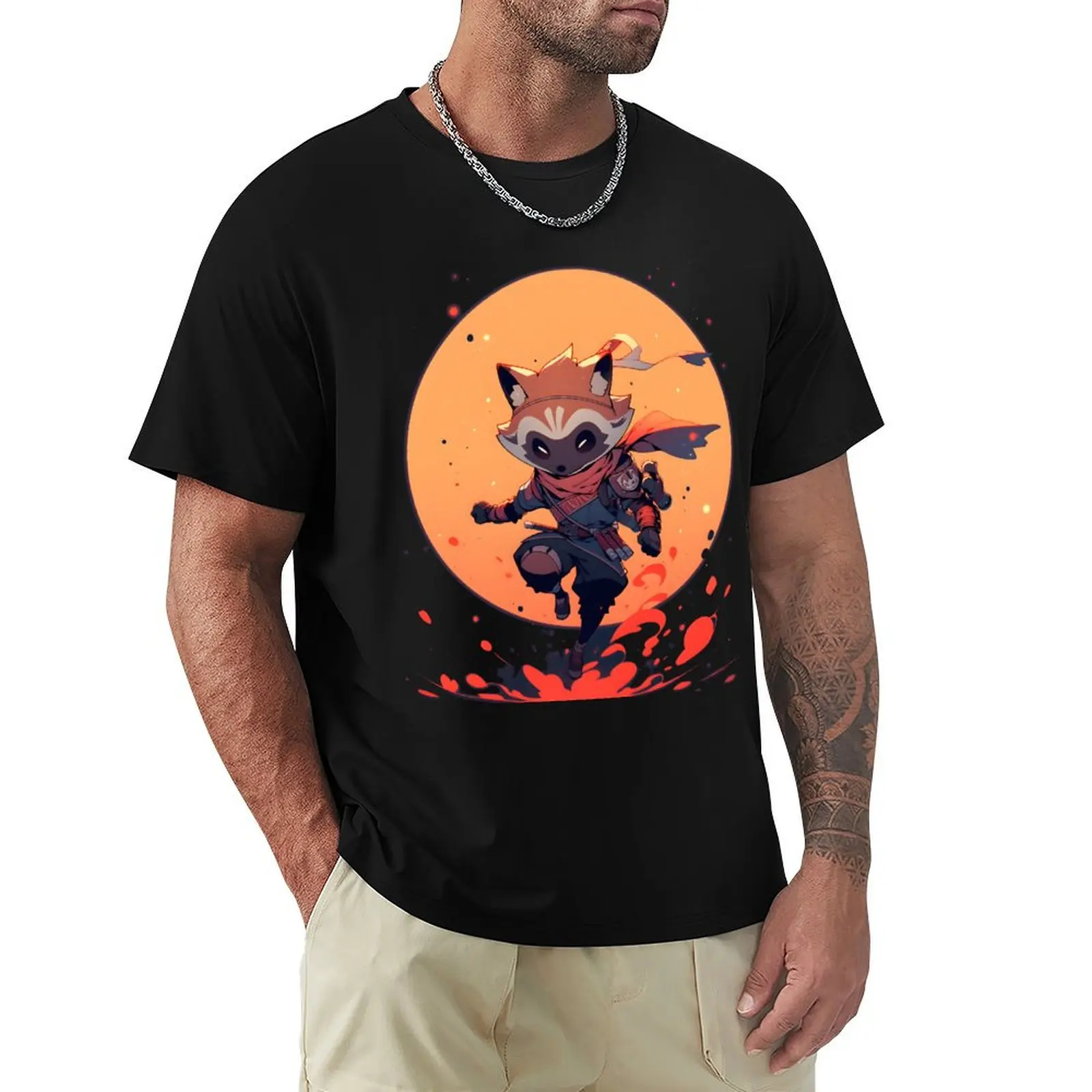 MIDNIGHT FOX RACCON T-Shirt Simple Casual Short Sleeve Tee