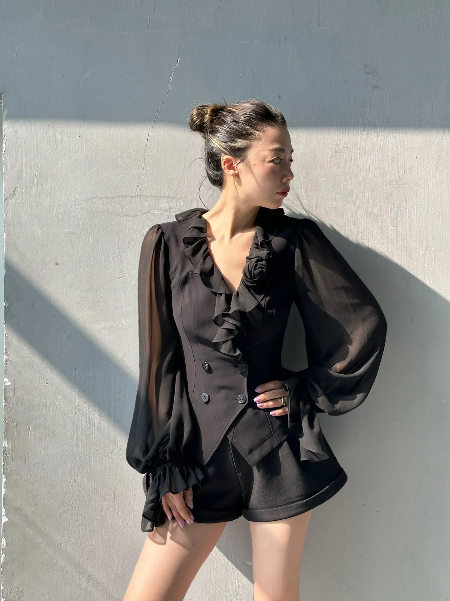 

Женская футболка LEDIM WANG Bla Label Series с V-образным вырезом, весна-лето 2025, приталенная, с длинным рукавом, дышащая, однотонная