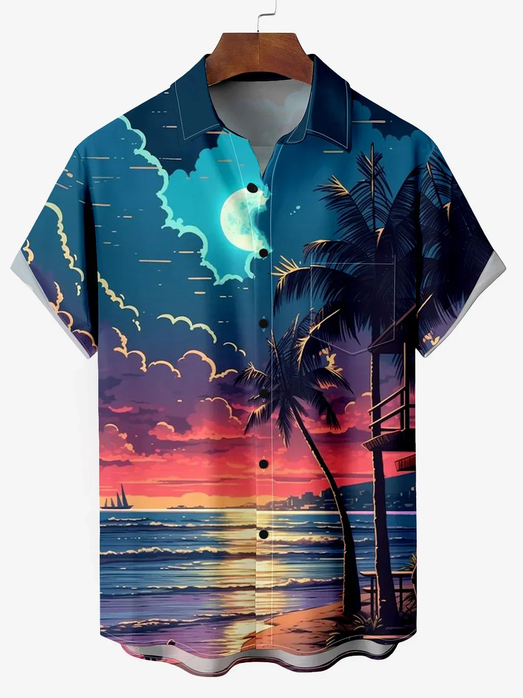 2024 Fashion Hawaiian Coconut Trees 3D Print Turndown Collar Shirt casual  Short Sleeve Shirt Summer loose Shirts For Boys