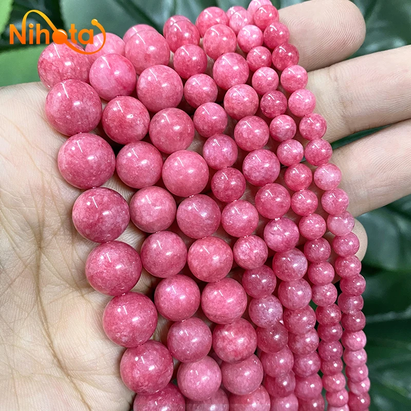 Natural Red Rhodochrosite Chalcedony Round Loose Beads 6/8/10/12mm for Jewelry Making DIY Charms Bracelet Accessories 15