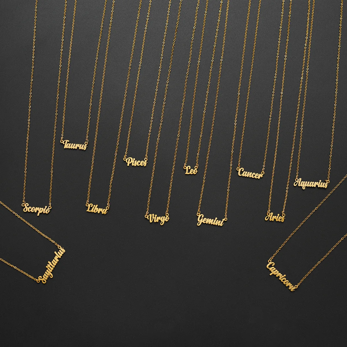 Amazon's new twelve constellations necklace ins retro art font European and American niche cross-border collarbone chain wholesa