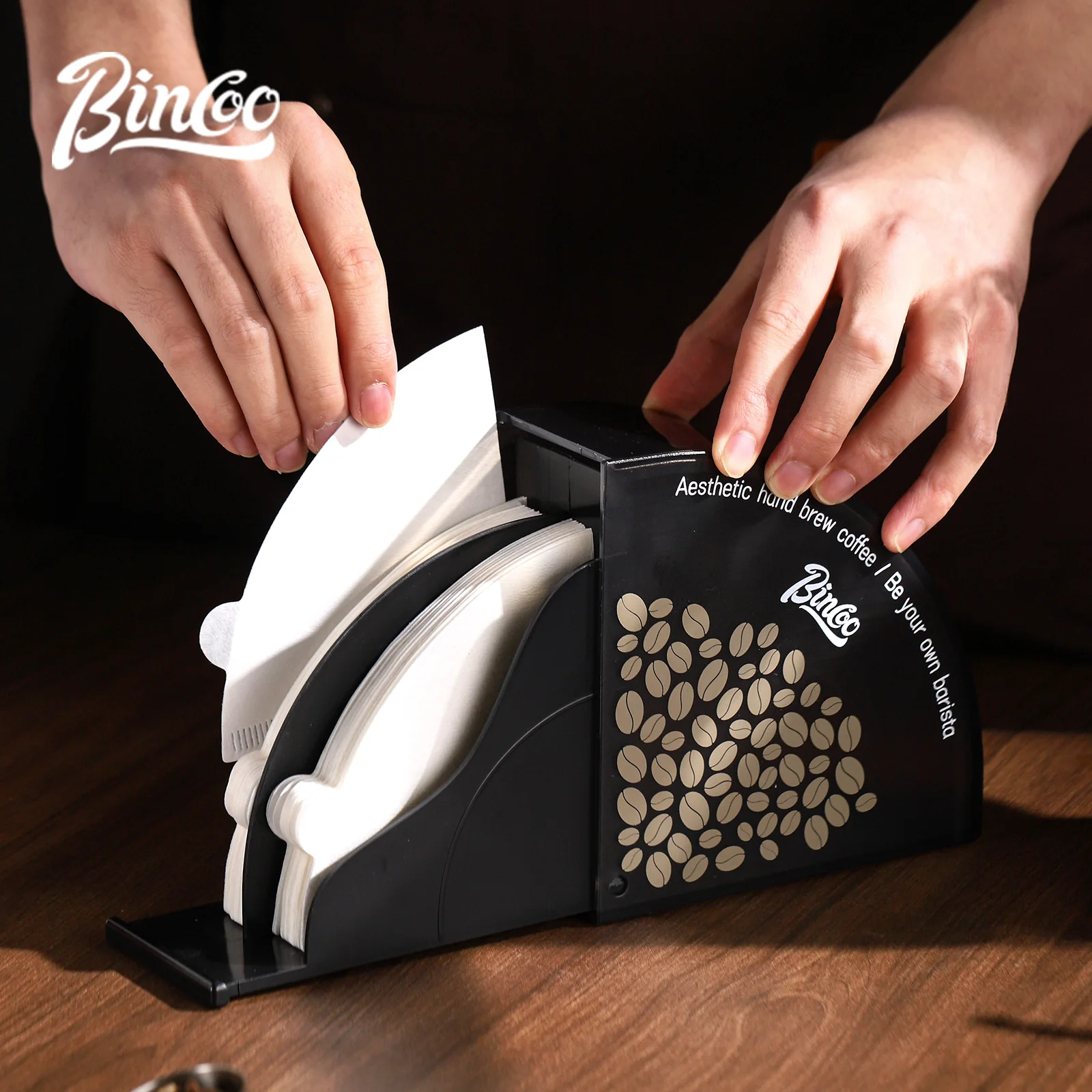 Bincoo Fan-shaped Coffee V-Filter Paper Storage Box Dustproof Barista Tool with Storage Rack Hot Sell