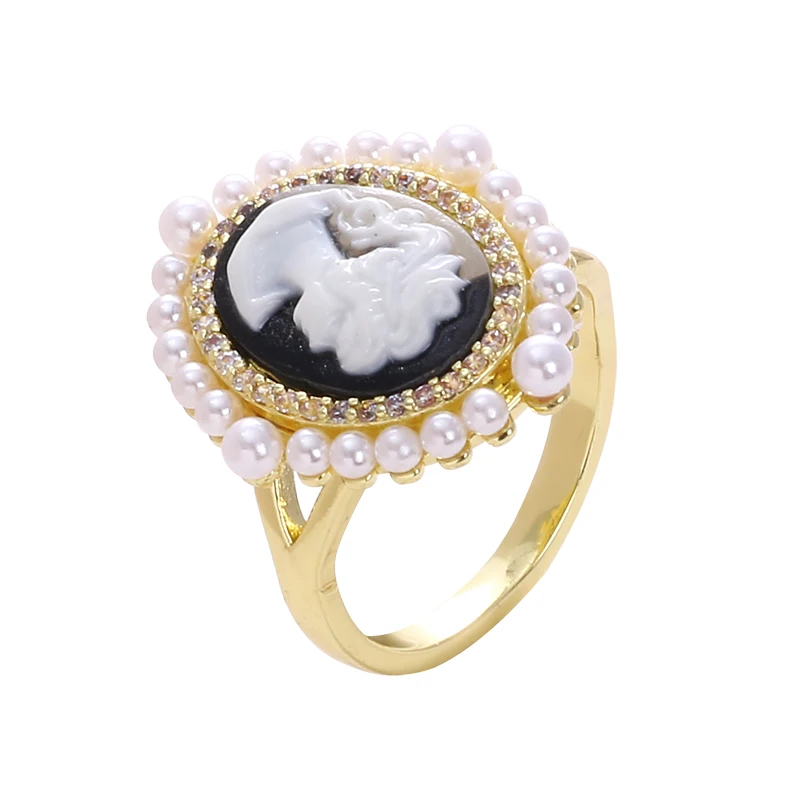 Vintage Cameo Portrait Gold Plated Adjustable Ring, Elegant