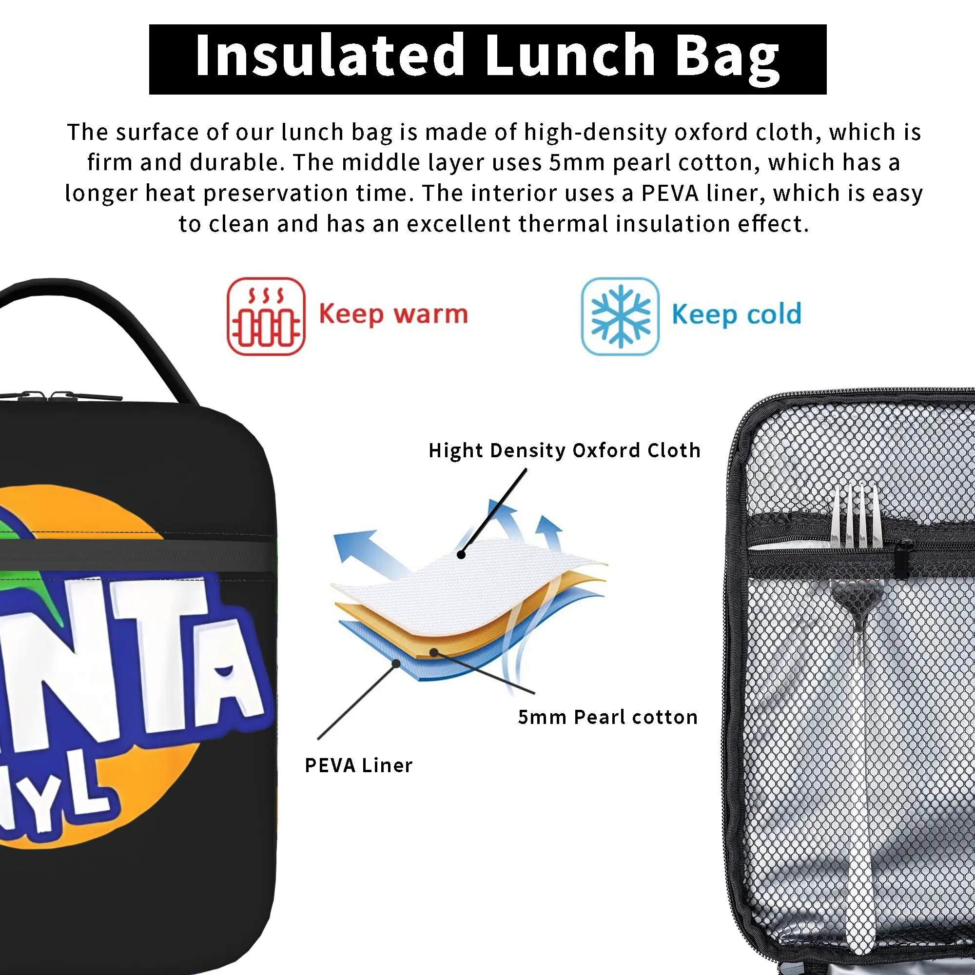 F-Fenta NYL Lunchbag für Herren, bedruckte Lunchbox, Freizeit-Reise-Kühltasche, tragbare Oxford-Thermo-Lunchbags – Detail 5