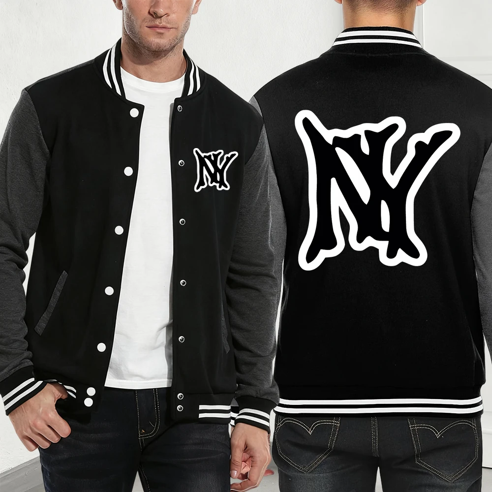 

Simple Ny Logo Printing Jackets Mens Winter Fleece Warm Baseball Jersey Basics Pocket Loose Coats Casual Sporty Men'S Clothes