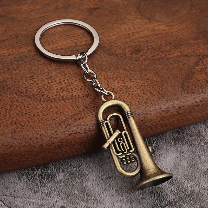 Saxophone Pendant Keychains for Men Women Fashion Alloy Musical Instruments Jewelry Horn Car Keyring Fine Father\'s Day Present