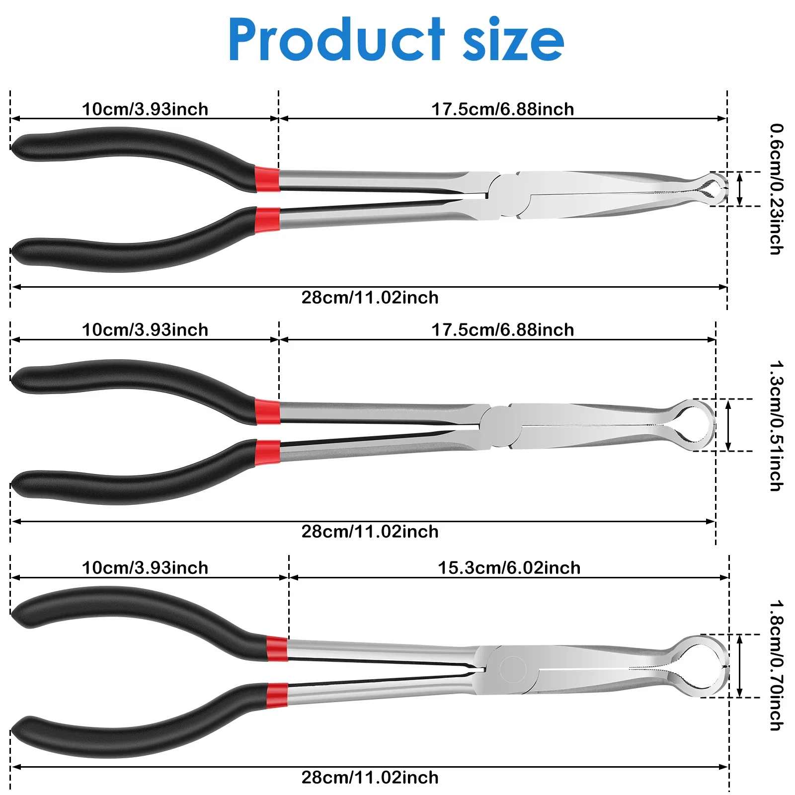 3Pcs Hose Gripper Plier 11inch Carbon Steel Spark Plug Removal Pliers Long Handle Automotive Electrical Disconnect Pliers
