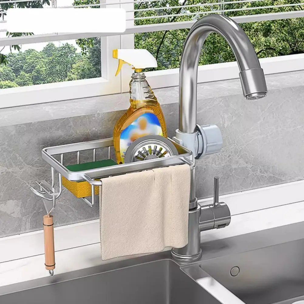 Faucet Rack Dishcloth Storage Practical Portable Drill-free Hollow Sink Multi-function Kitchen Drain Rack