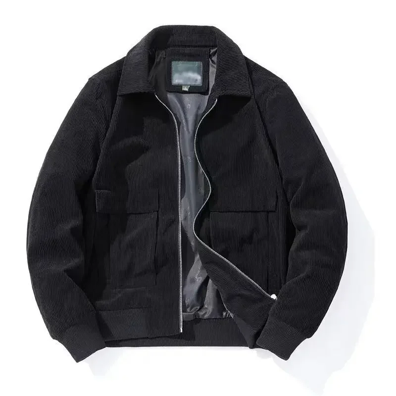 Gmiixder Herbst-Winter-Cordjacke für Herren, lässige Safari-Jacke mit Streifenmuster und Revers, vielseitige Herrenbekleidung, trendiger, eleganter, lockerer Mantel – Detail 2