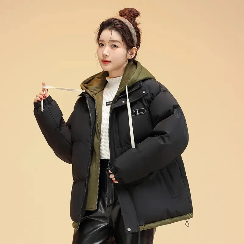 Down Cotton-Padded Jacket Coat 2024 Winter New Fashion Fake 2 Pieces Outerwear Cotton-Padded Coat Explosions Warm Women Parka