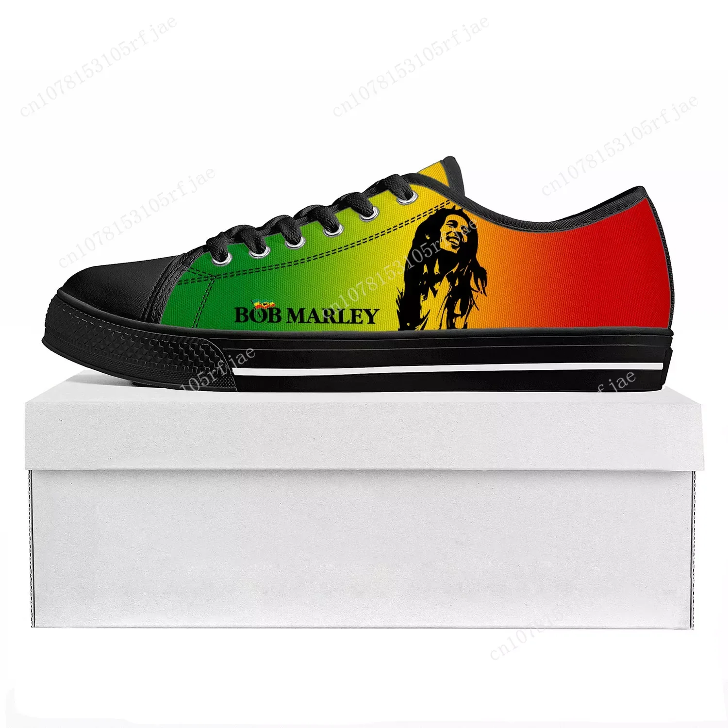 Reggae bintang musik Rock Bob Marley atasan rendah kualitas tinggi Sneakers pria wanita remaja kanvas sepatu pasangan sepatu kustom