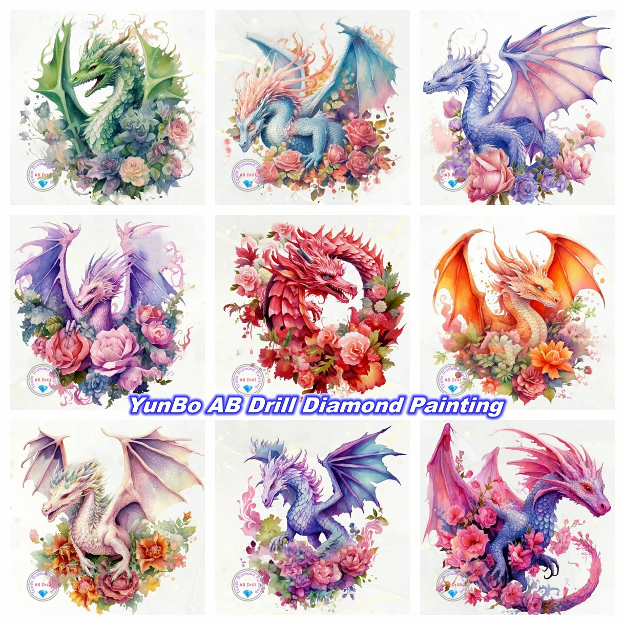 Flower-Dragon DIY AB Diamond Painting Mosaic Cartoon Chinese Mythical Animal Cross Stitch Embroidery Craft Home Decor Kid Gifts