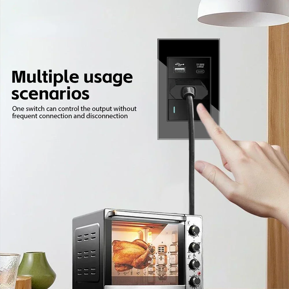 ميلري تشيلي إيطاليا القياسية الأسود الزجاج المقسى مكتب المنزل الاتحاد الأوروبي منفذ USB نوع C كوريا مقبس الحائط مفتاح ضغط الضوء 118