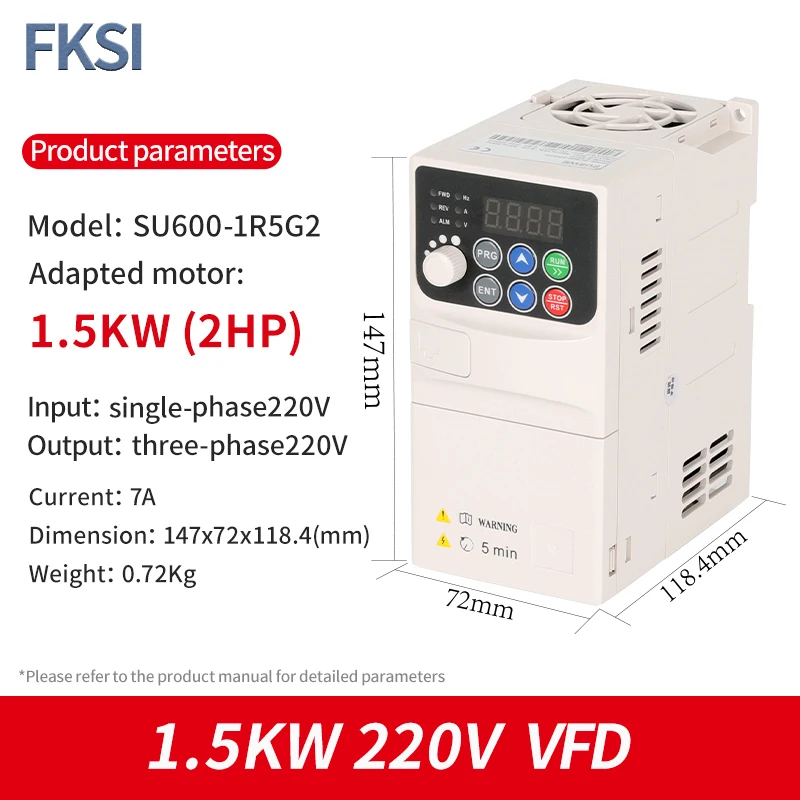 VFD SU600 1.5KW 220V single-phase input 220V three-phase output adjustable speed drive frequency converter