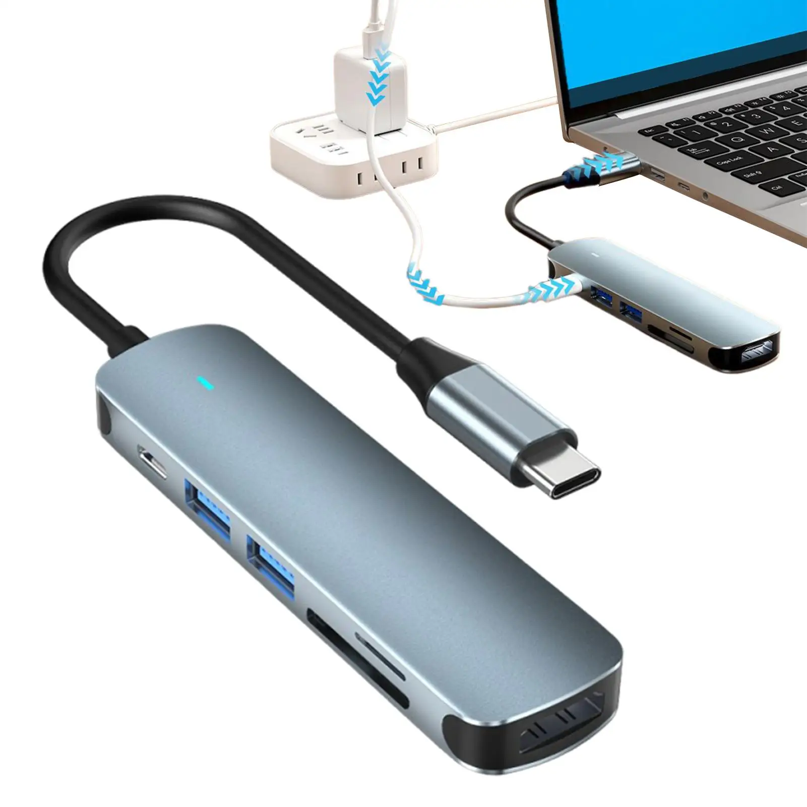 

Док-станция-концентратор USB C 6-в-1, док-станция USB3.0, адаптер передачи данных для ноутбука, док-станция TF/S-D