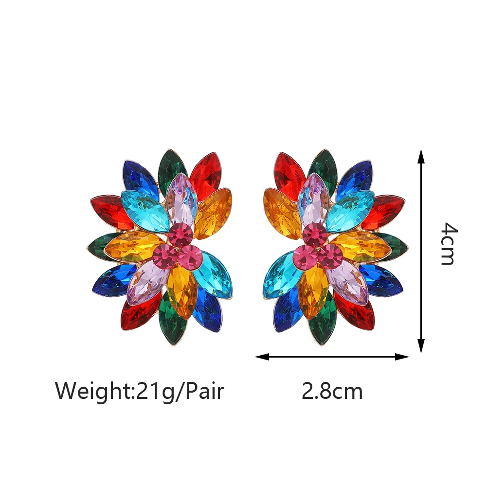 Colorful Flower Design Big Stud Earrings For Women Vintage Elegant Style Alloy Glass Fashion Luxury Jewelry Valentine Gift 2025