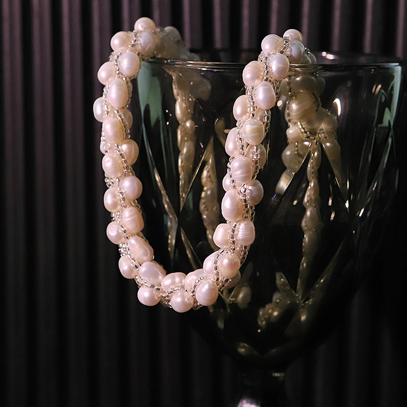 

White Natural Freshwater Pearl Necklace Three Circles Luxurious Design High-Quality Necklace Wedding Women's Jewelry GN0244A