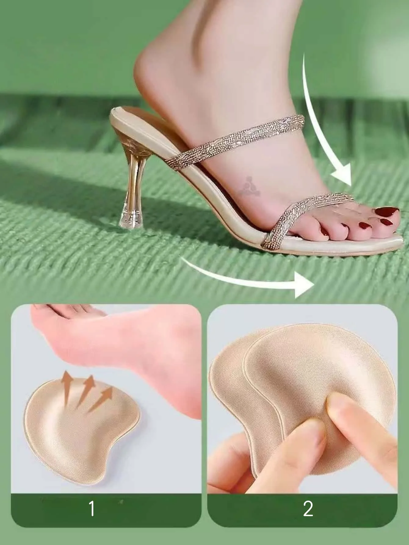 2 Pairs of Sponge Sweat-Absorbing Forefoot Pads, Special Cushioning for Women's Sandals Anti-Slip