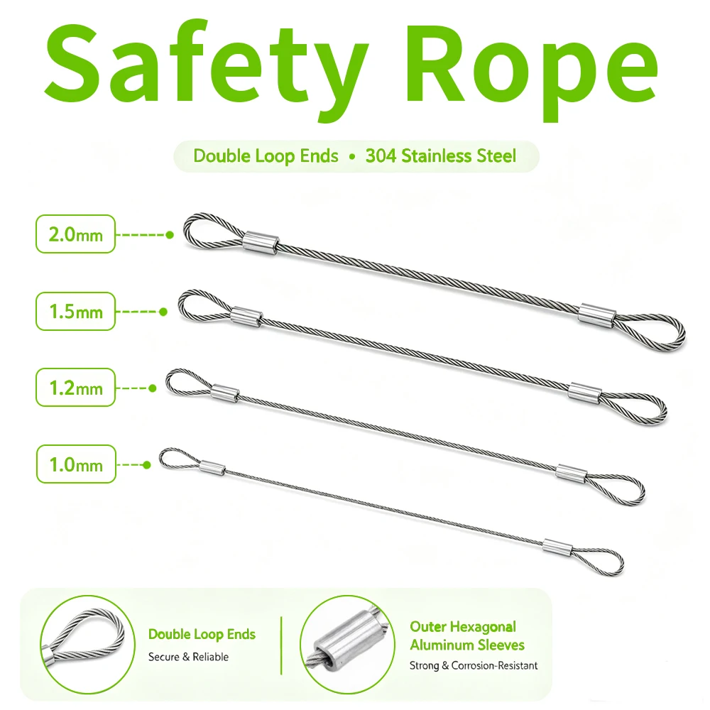 1mm-2mmStainless Steel Wire Rope With Two Loops Suitablefor Hanging Chandeliers Signs Galleriesand Decorative Suspension Cables