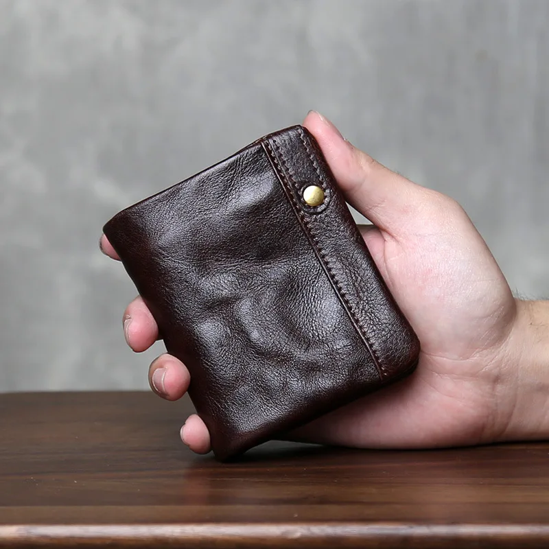 TOPHIGH New Men's Genuine Leather Wallet Layered Cowhide Tanning Simple Luxury Casual Travel Style Wear Resistant Daily Match